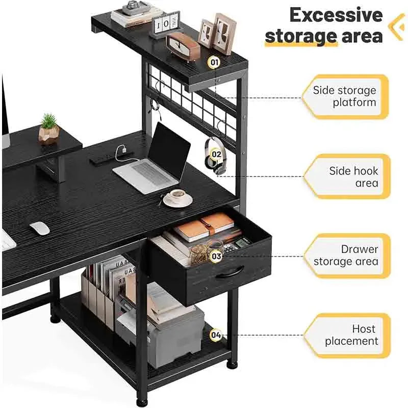 Black Yoobure 47" Office Desk with Power Outlets and Led Lights