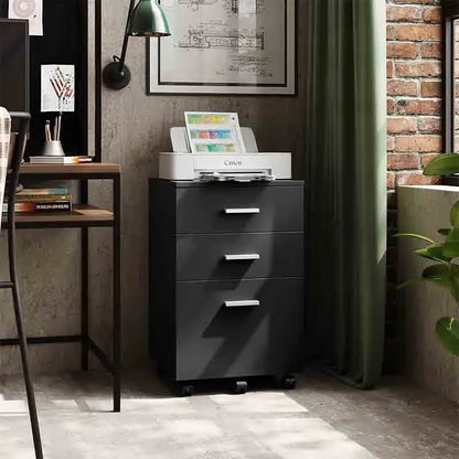 Black Yoobure 3-Drawer Wood Mobile File Cabinet