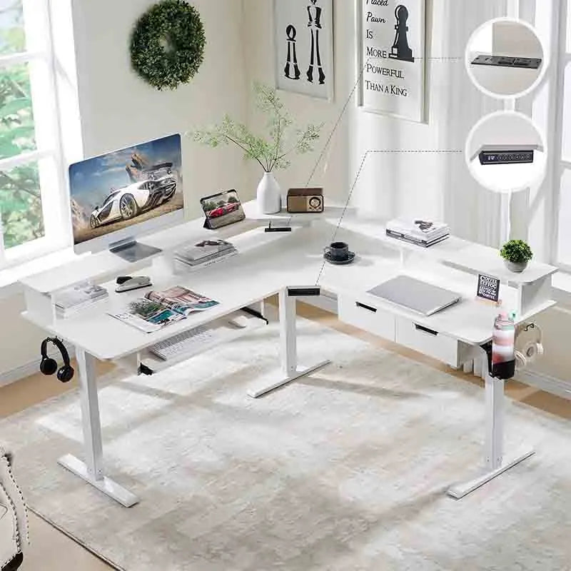 Yoobure 60" L-Shaped Electric Standing Desk, White