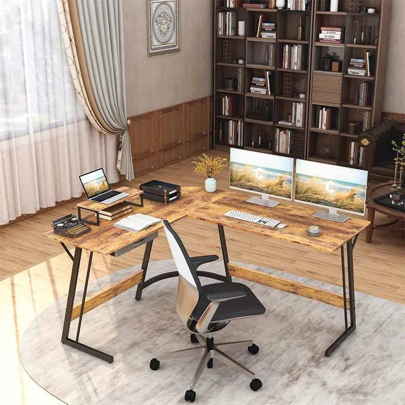 59.1" Home Office Desk with Small Table, Brown