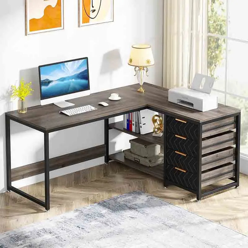 Yoobure 59" Reversible L-Shaped Desk with Shelves, Grey