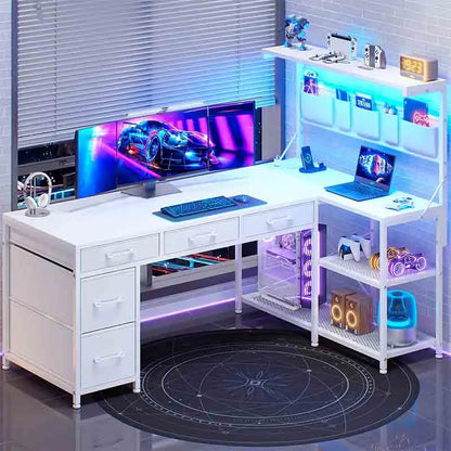 Yoobure 47” LED Gaming Desk with Storage Shelves, White