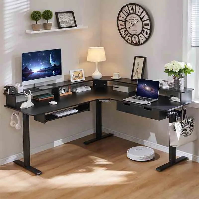 Yoobure 60" L-Shaped Electric Standing Desk, Black