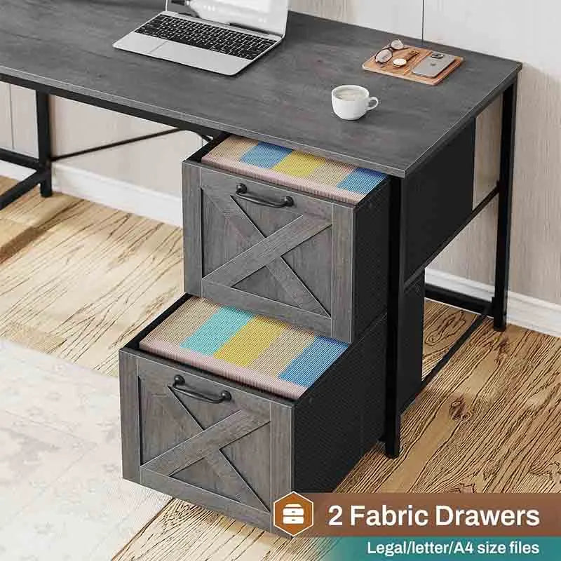 Yoobure Reversible L-Shaped Desk with Fabric Drawers & Hutch