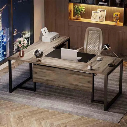 Yoobure 70.8" L-Shaped Executive Desk, Grey & Black