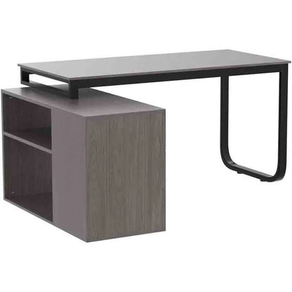 55" L-Shaped Desk with Storage Cabinet, Dark Grey & Black