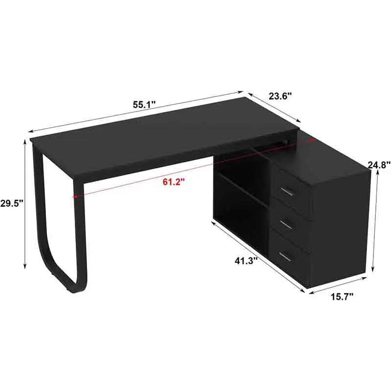 Yoobure 55" L-Shaped Study Desk with Storage Cabinet, Black