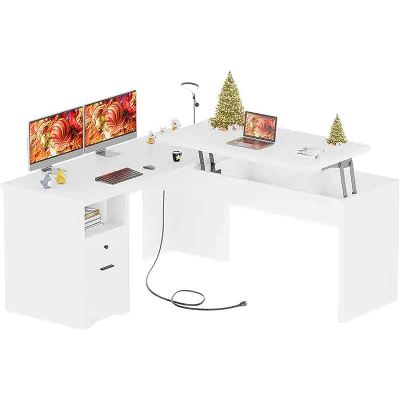 Yoobure L-Shaped Lift Top Office Desk, White