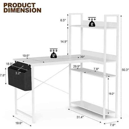 Yoobure 40" L-Shaped Desk with Reversible Shelves, White