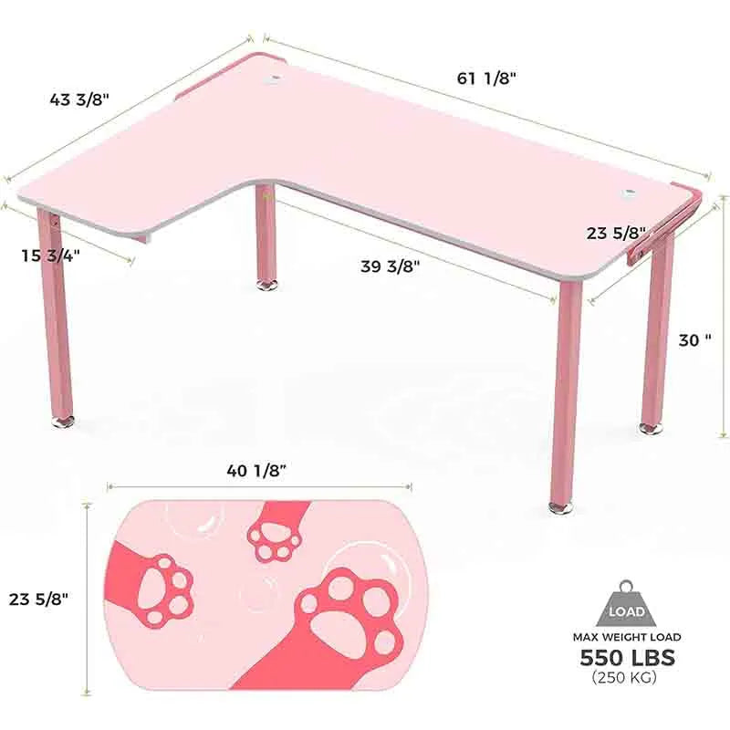 Yoobure 60" L-Shaped Computer Desk, Pink