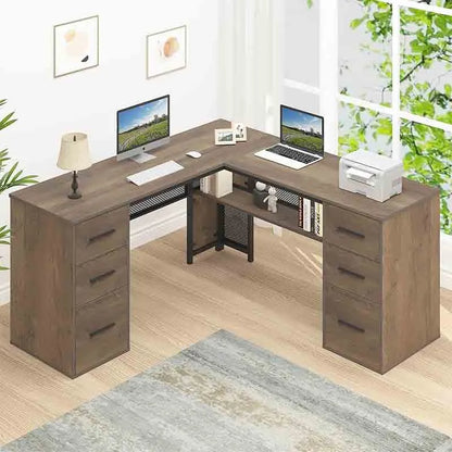 Yoobure 72" L-Shaped Office Desk with Hutch & File Storage