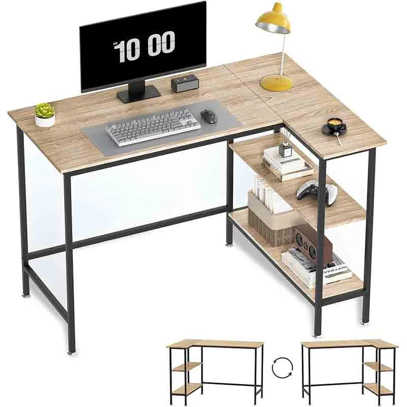 Yoobure 43" L-Shaped Desk with Storage Shelves, Ash