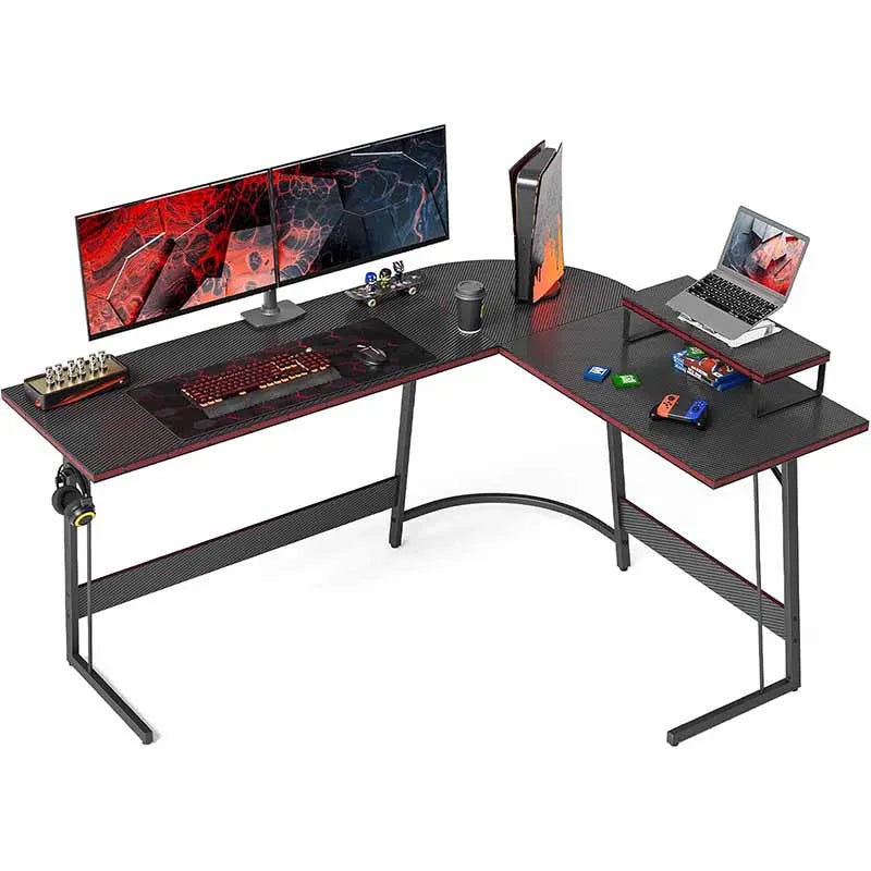 Yoobure 59.1" Home Office Desk with Small Table, Black Carbon Fiber