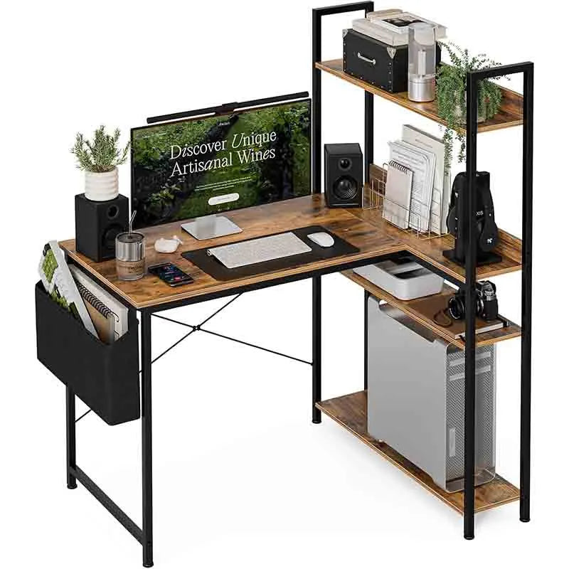 Yoobure 40" L-Shaped Desk with Reversible Shelves, Brown