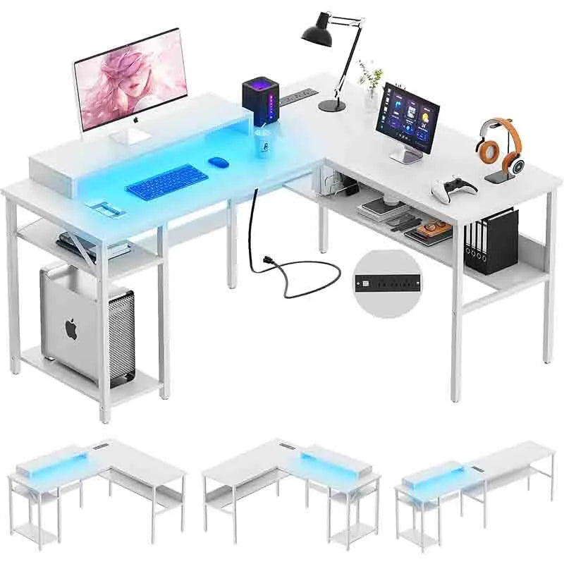 Yoobure Ergonomic Computer Desk with Monitor Stand, White