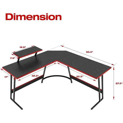 Yoobure L-Shape Gaming Table with Large Monitor StandExtra Large Tabletop Area