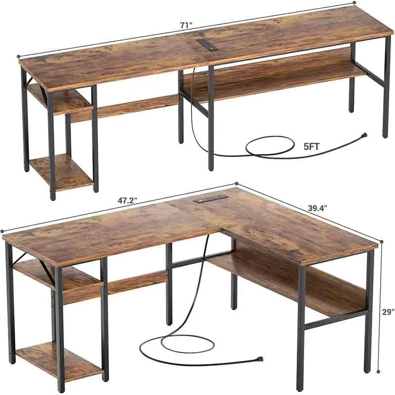 Yoobure Reversible L-Shaped Gaming Desk, Brown