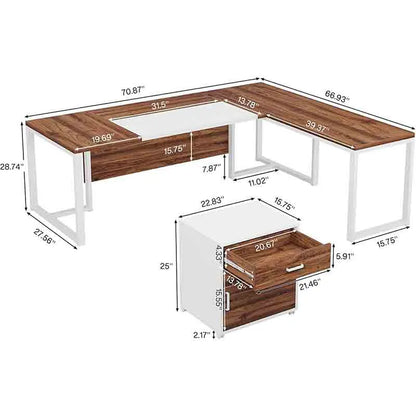 Yoobure 70" L-Shaped Desk with File Cabinet