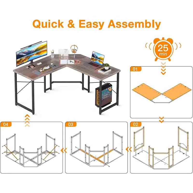 Yoobure L-Shaped Gaming Desk for Home Office, Grey Oak