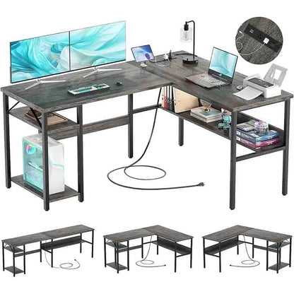 Yoobure Reversible L-Shaped Gaming Desk, Black Oak