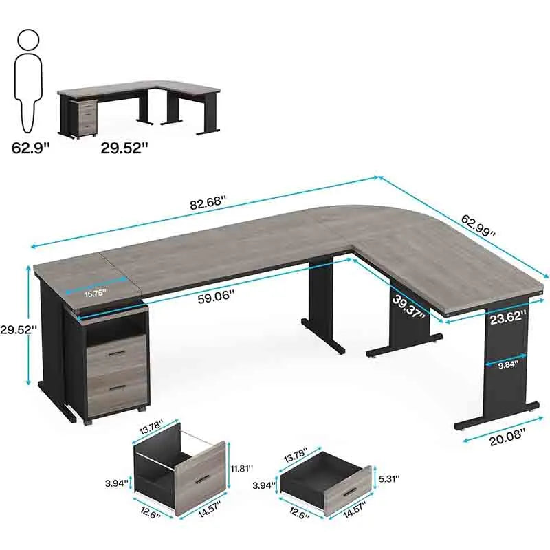 Yoobure 83" L-Shaped Desk with Storage Drawers