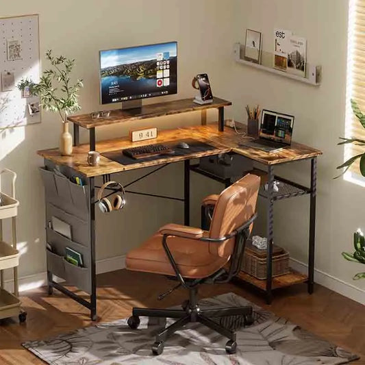 43" Computer Desk with Monitor Stand, Rustic Brown