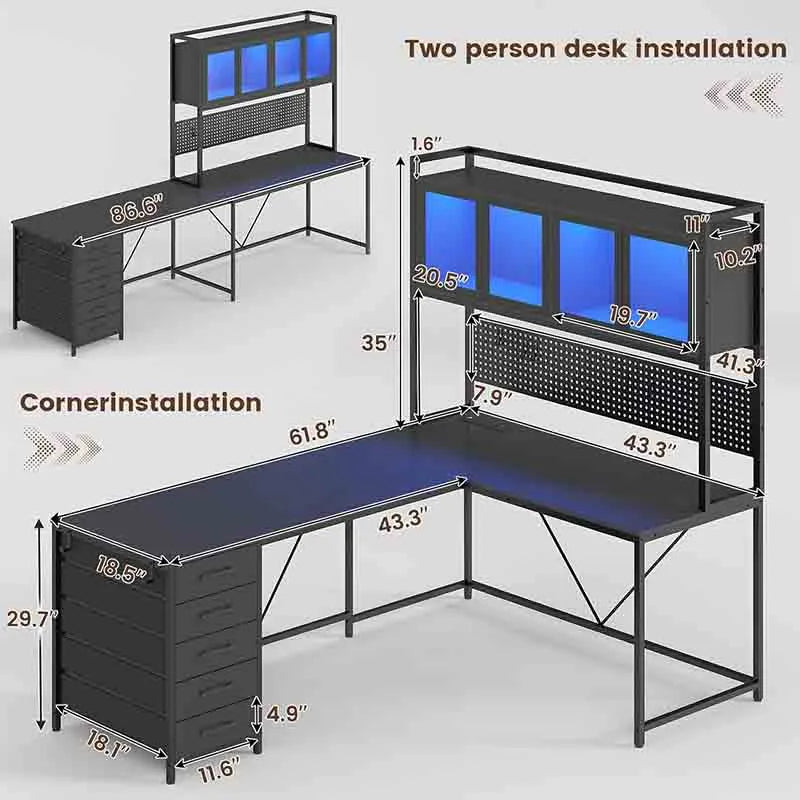 Yoobure L-Shaped Gaming Desk with Drawers