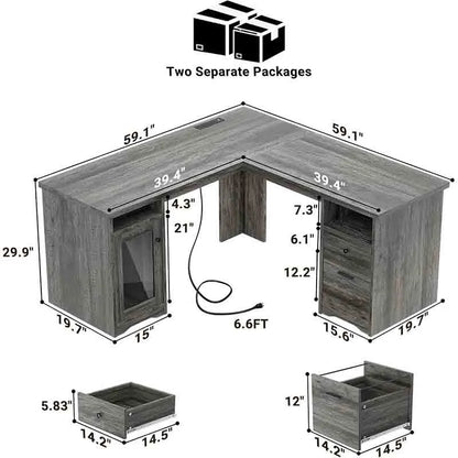 Yoobure 60" L-Shaped Desk with Drawers, Corner Desk