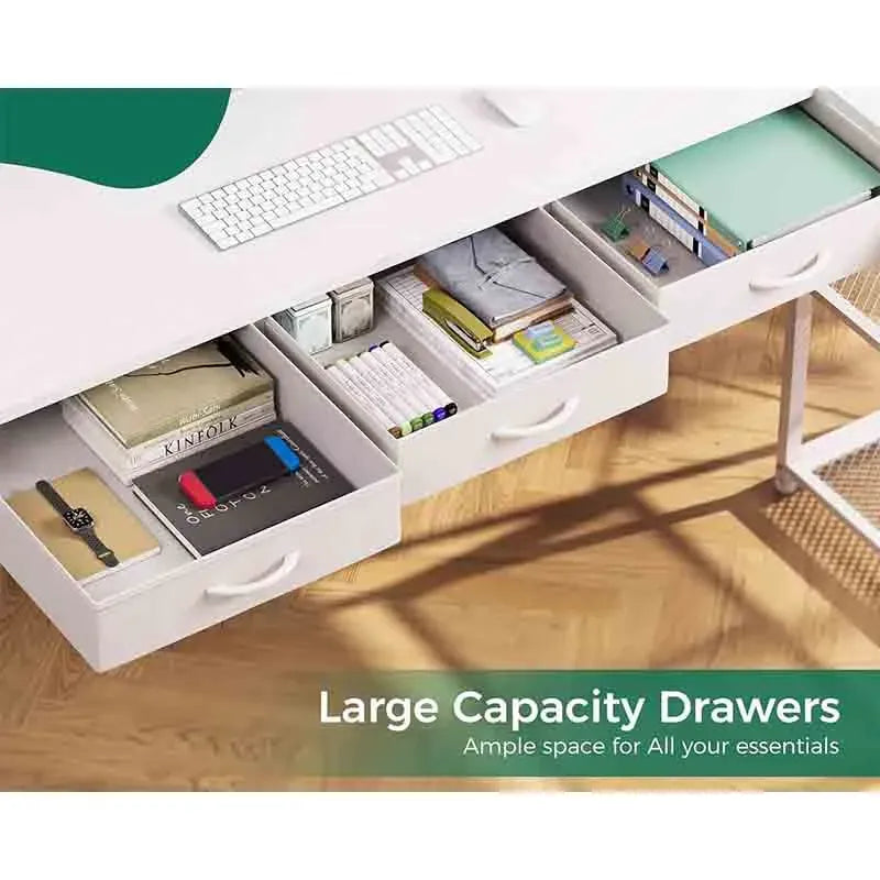 Yoobure 53-inch L-Shaped Computer Desk with 3 Drawers and Dual Compartments