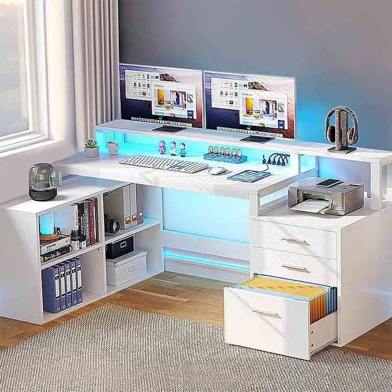 Yoobure 65" L-Shaped Desk with Drawers, Computer Desk