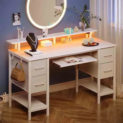 White Yoobure 65" Computer Desk with Power Outlets & LED Lights