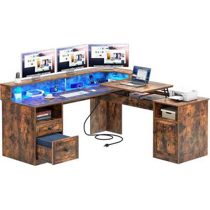 Berry Brown Yoobure 60" L-Shaped Desk with Power Outlets & Lift Top