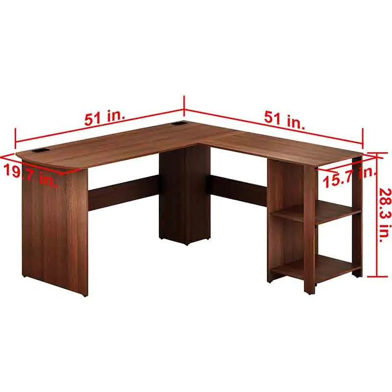 Yoobure L-Shaped Corner Desk with Storage, Walnut Wood Finish