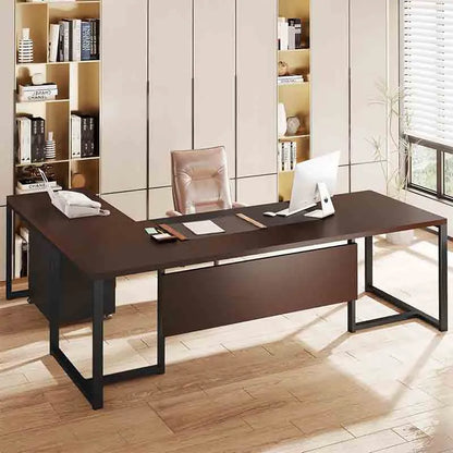 70.8" L-Shaped Executive Desk, Walnut & Black