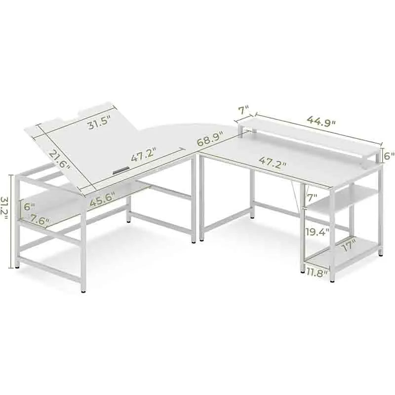 Yoobure 68.9" Corner Desk with Monitor Stand, Computer Desk