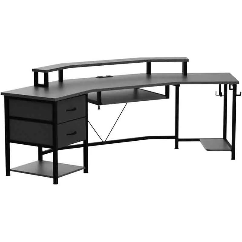 Yoobure 79" Computer Desk with 2 Fabric Drawers & LED Light