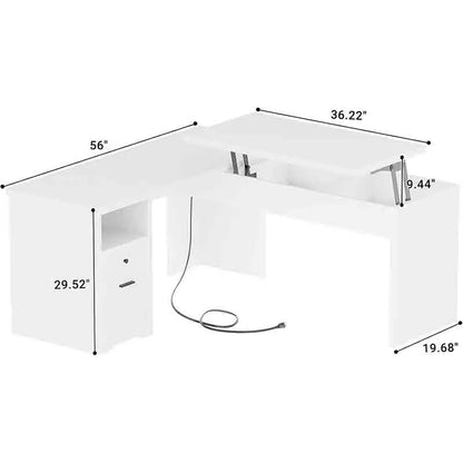 Yoobure L-Shaped Lift Top Office Desk, White