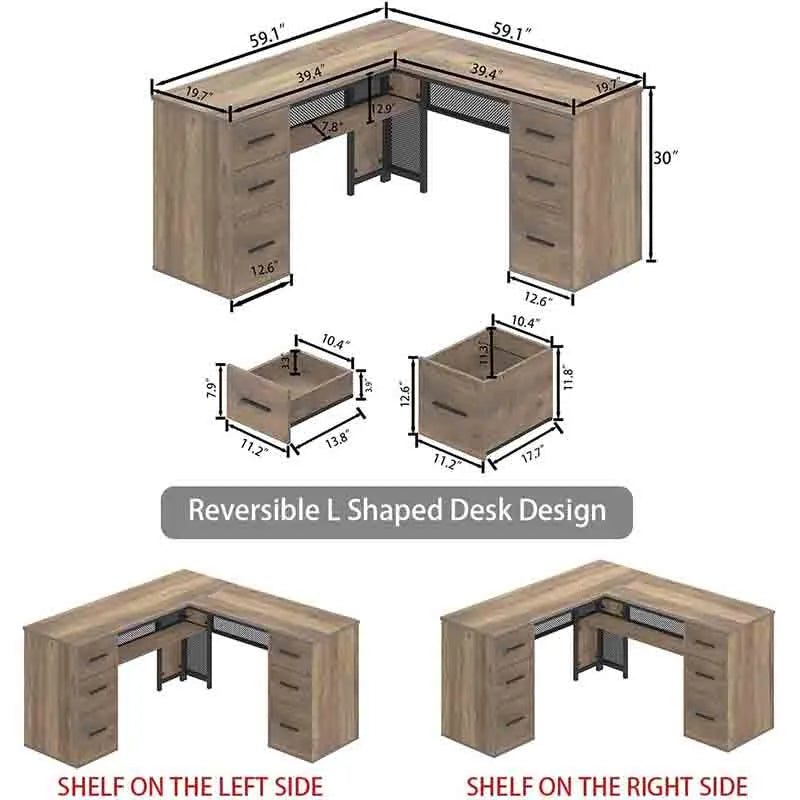 Yoobure 72" L-Shaped Office Desk with Hutch & File Storage