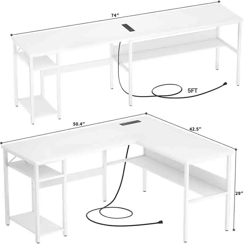 Yoobure Reversible L-Shaped Gaming Desk, White