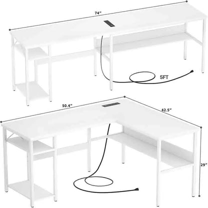 Yoobure Reversible L-Shaped Gaming Desk, White