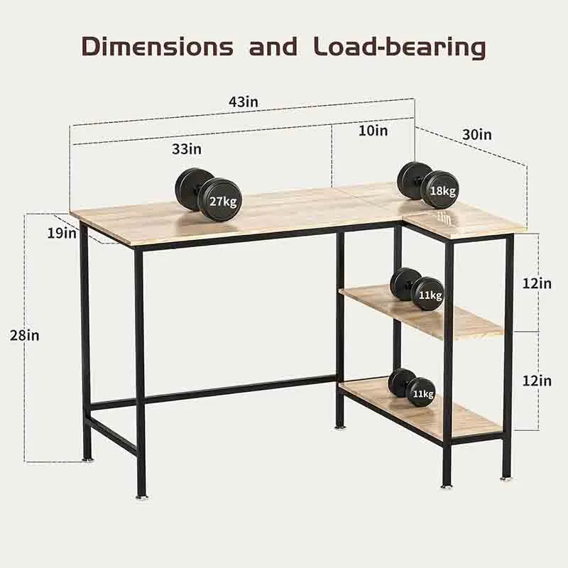 Yoobure 43" L-Shaped Desk with Storage Shelves, Ash