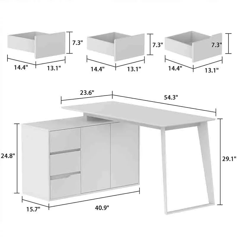 Yoobure 55" L-Shaped Desk with Storage Cabinet, White & Brown