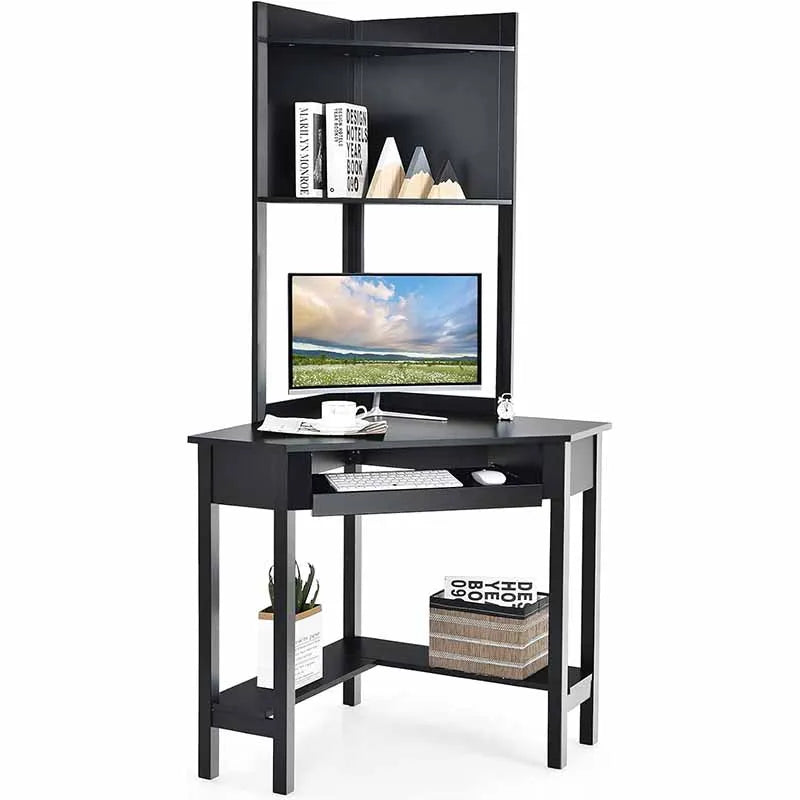 Yoobure Triangle Corner Desk with Keyboard Tray, Black