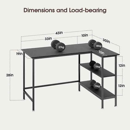 Yoobure 43" L-Shaped Desk with Storage Shelves, Black