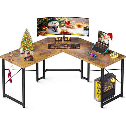 Yoobure L-Shaped Gaming Desk for Home Office, Rustic Brown