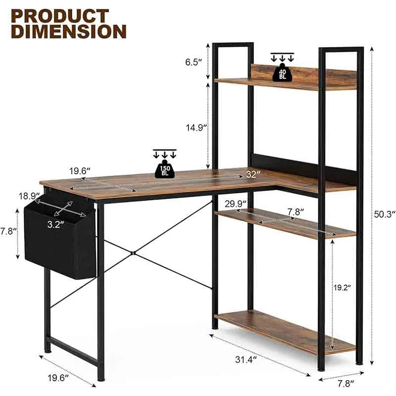 Yoobure 40" L-Shaped Desk with Reversible Shelves, Brown