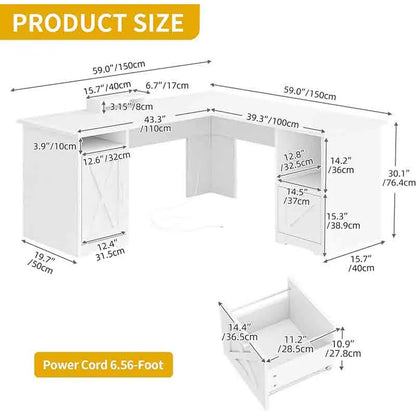 Yoobure 60" L-Shaped Desk with File Cabinet