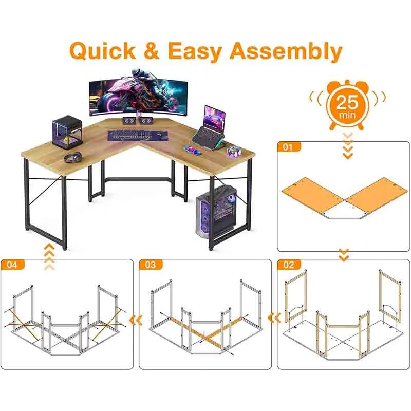 Yoobure L-Shaped Gaming Desk for Home Office, Sandalwood