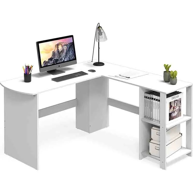 Yoobure L-Shaped Computer Desk for Home Office, White Wood