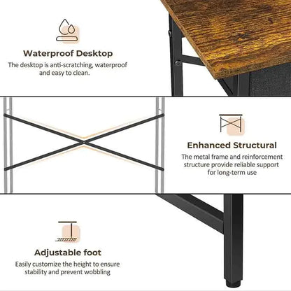 Brown Yoobure 37.2 Inch Small Writing Desk with 3 Drawers